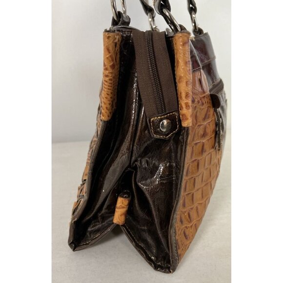 MC Mark Chantel Croc Embossed Leather Brown Tan Faux Croc Purse Shoulder Bag - Picture 4 of 11